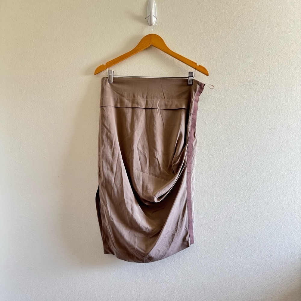 Brunello Cucinelli Taupe Silk Blend Ruched Slit Midi Skirt size US6 - Picture 11 of 11